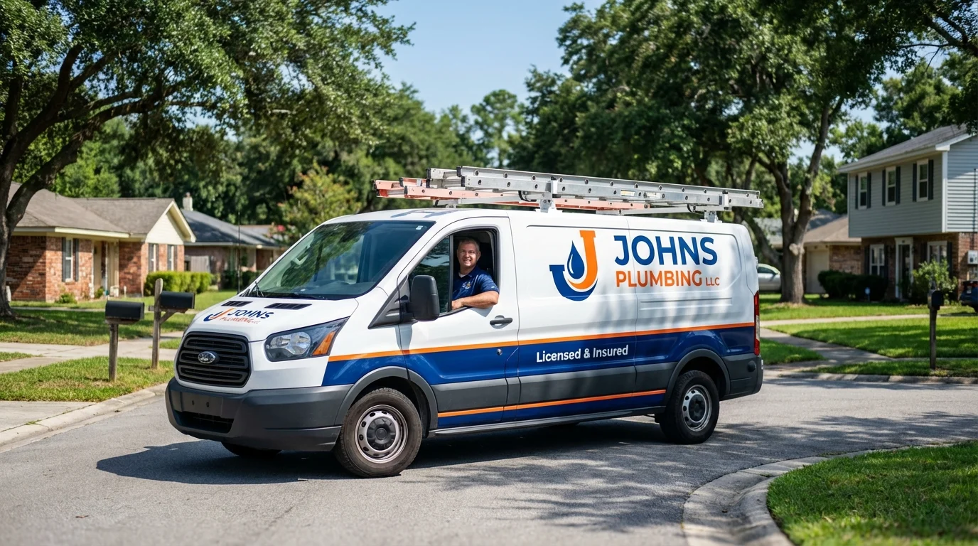 Johns Plumbing LLC service van in Wolcottville, IN