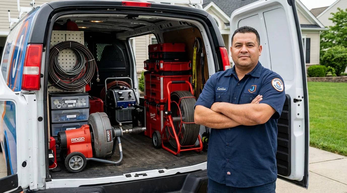 Professional drain cleaning equipment and Johns Plumbing LLC plumber in Wolcottville