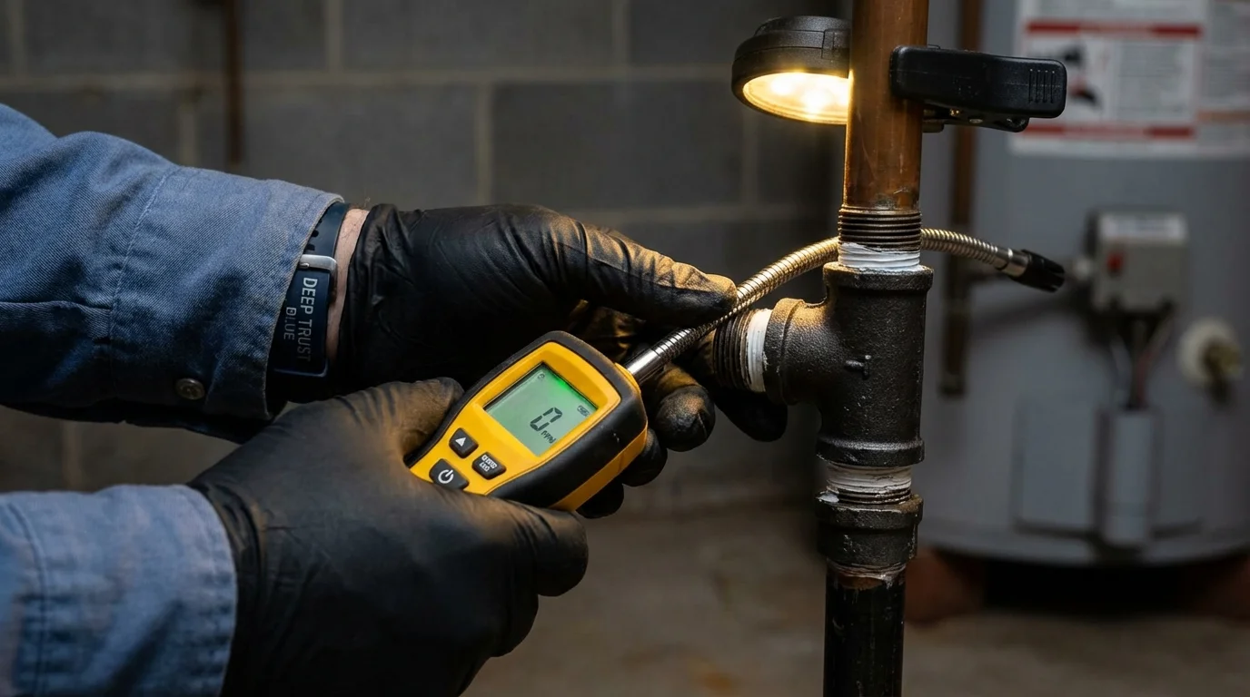 Gas leak detection with electronic sniffer by Johns Plumbing LLC in Wolcottville